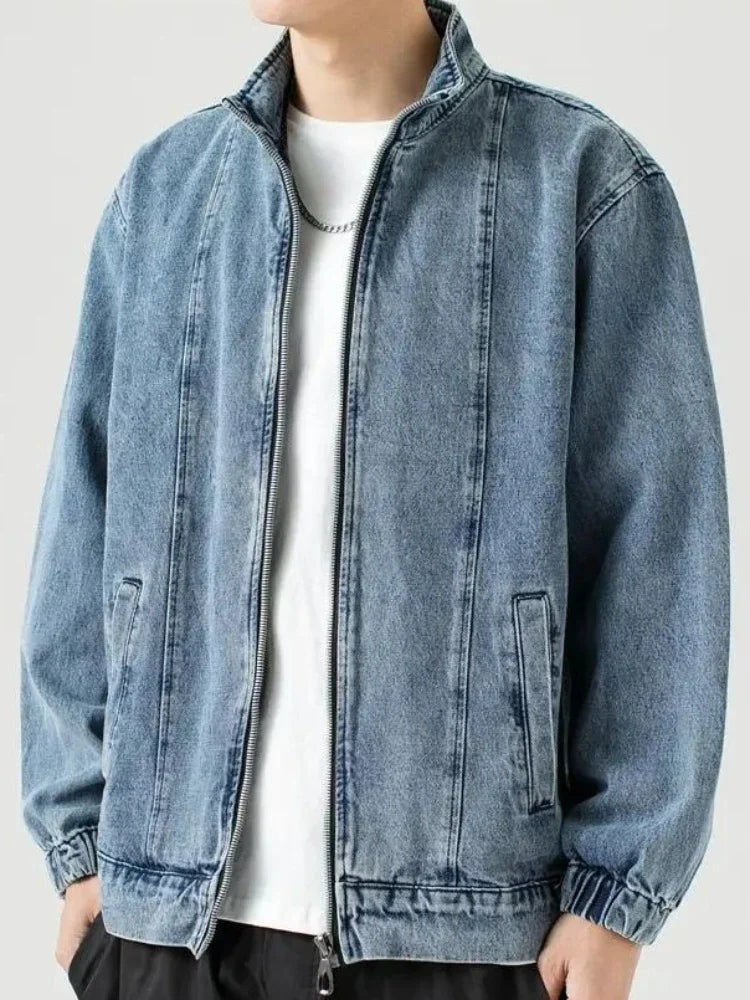 Men's Denim Jacket Biker Aesthetic Zip V Male Jean Coats Motorcycle Designer Winter 2024 Original Menswear New in Joker Fashion