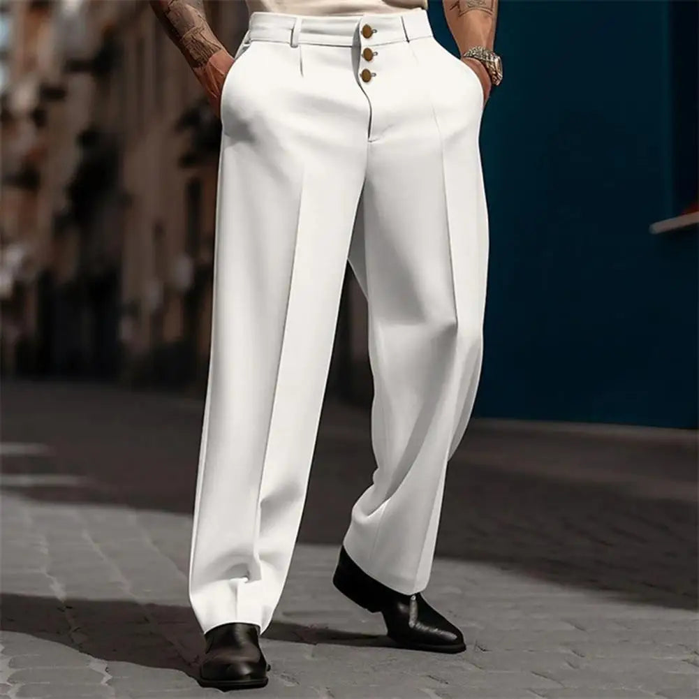 Men Suit Pants Elegant Men's Business Suit Pants with Straight Loose F