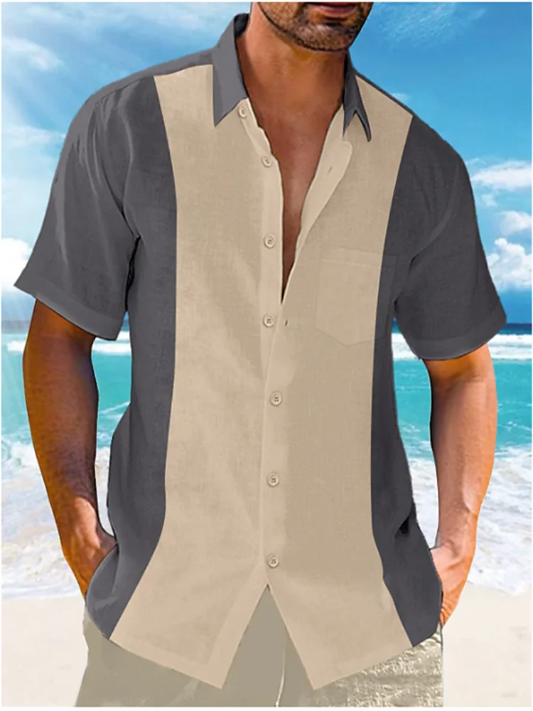 Men's Shirt New 2023 Casual Summer Shirt Beach Vacation Top Blue Short