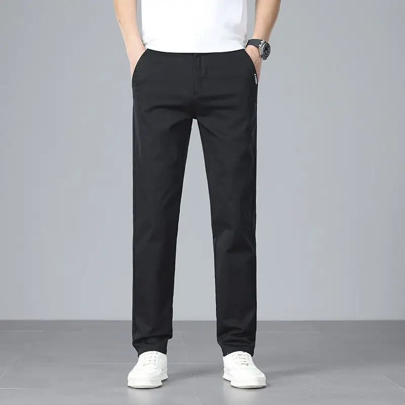 Men's casual pants 2025 New Spring and autumn casual straight business outdoor workwear thick cotton-like long pants
