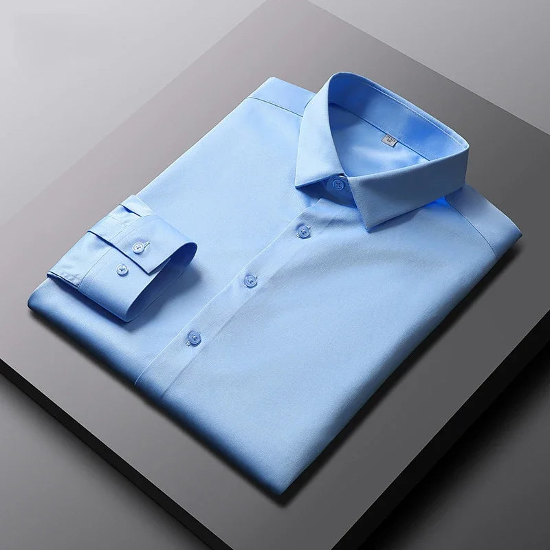 Men's Casual and Fashionable Long Sleeved Solid Color Shirt Non Ironin