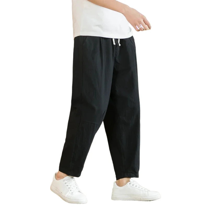 Cotton Linen Pants Men | Casual Loose Fit Trousers | Streetwear