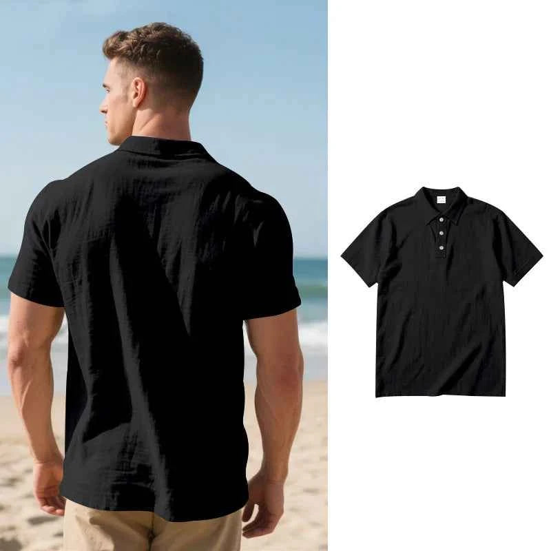 2025 Daily Casual Short Sleeve Linen Polo Shirt Mens Fashion Buttoned turn-down collar Shirt Summer Leisure beach men Polo Shirt