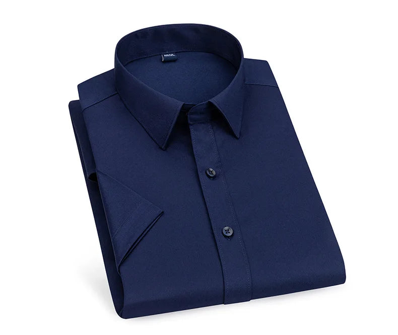 Men's short-sleeved shirt Business casual tooling solid color high-qua