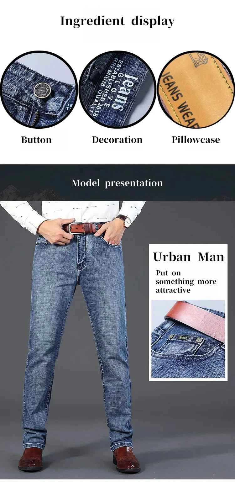 2025 Men’s High-Quality Denim Pants Spring Casual Business Straight Fit Loose Elasticated Mens Pants for Daily Wear Office Wor