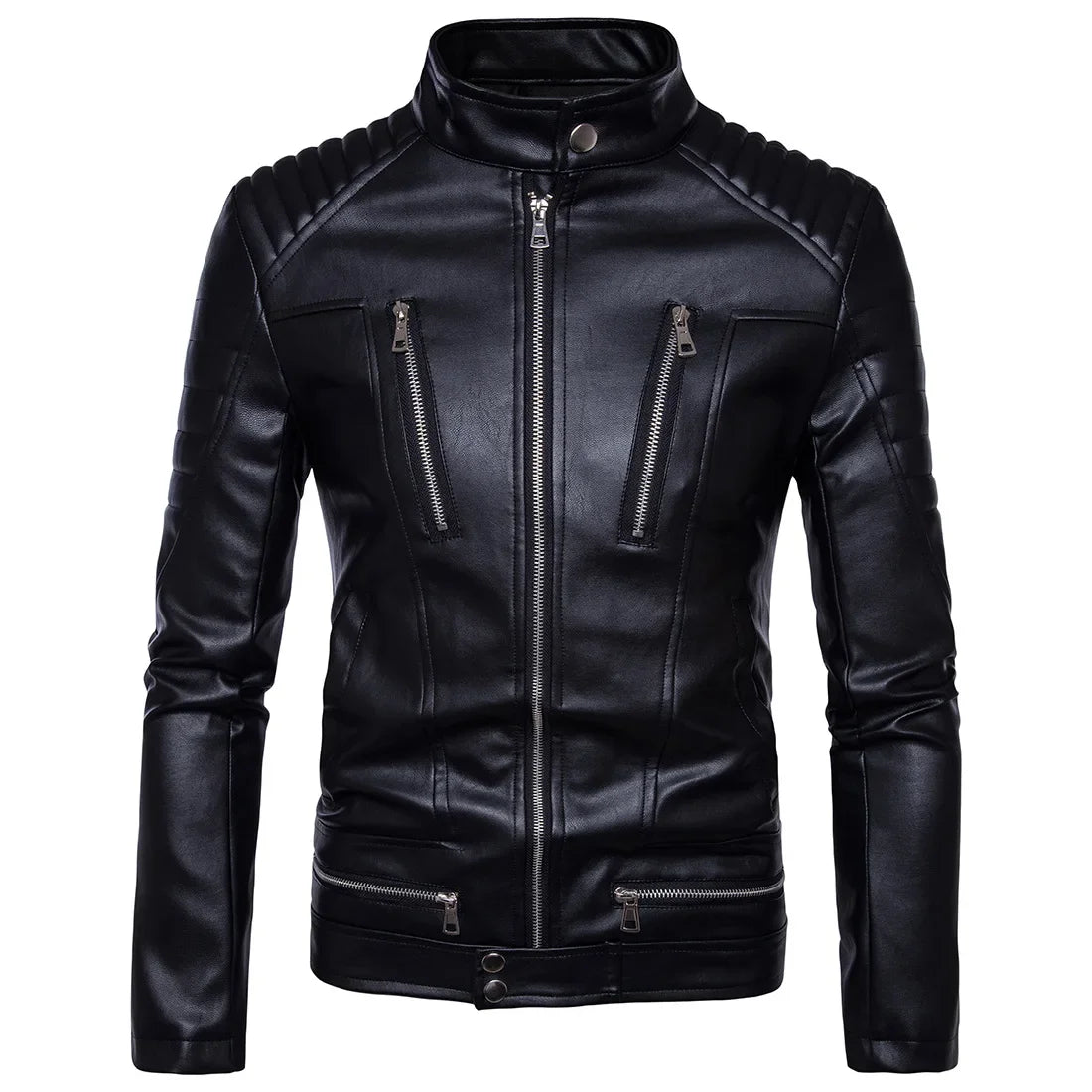 Men's Bomber Jackets Fashion Men Faux Leather Coat Zipper Overcoat Mot