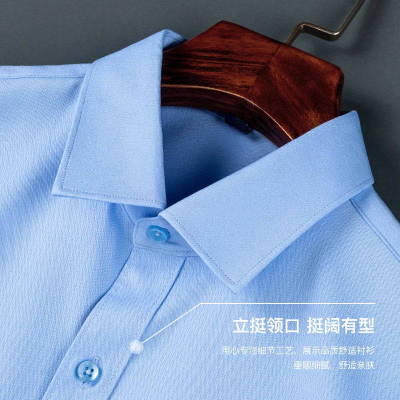 Men's short-sleeved shirt Business casual tooling solid color high-qua
