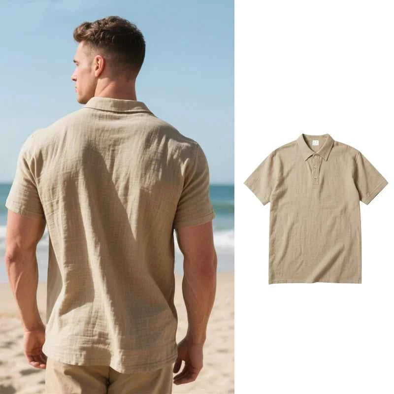 2025 Daily Casual Short Sleeve Linen Polo Shirt Mens Fashion Buttoned turn-down collar Shirt Summer Leisure beach men Polo Shirt