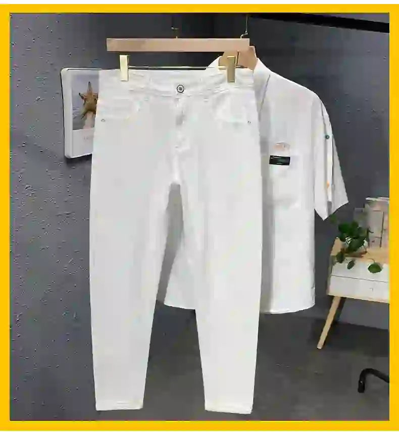Brand Clothing 98% Cotton Slim Men's Jeans Straight Fashion Stretch Lu