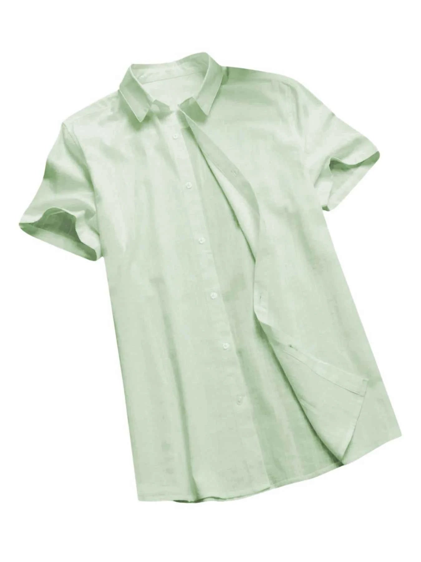 Men's Casual Short Sleeve Shirts Leisure Street Wear Lapel Button-down Solid Color Shirts for Men Vintage Vacation Blouse M-3XL
