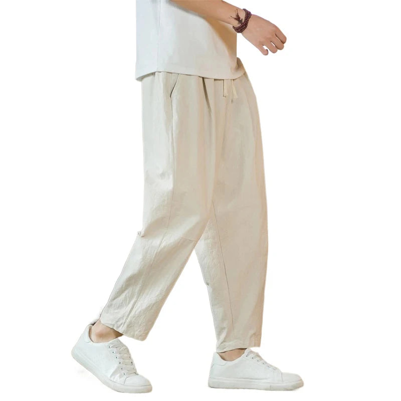 Cotton Linen Pants Men | Casual Loose Fit Trousers | Streetwear
