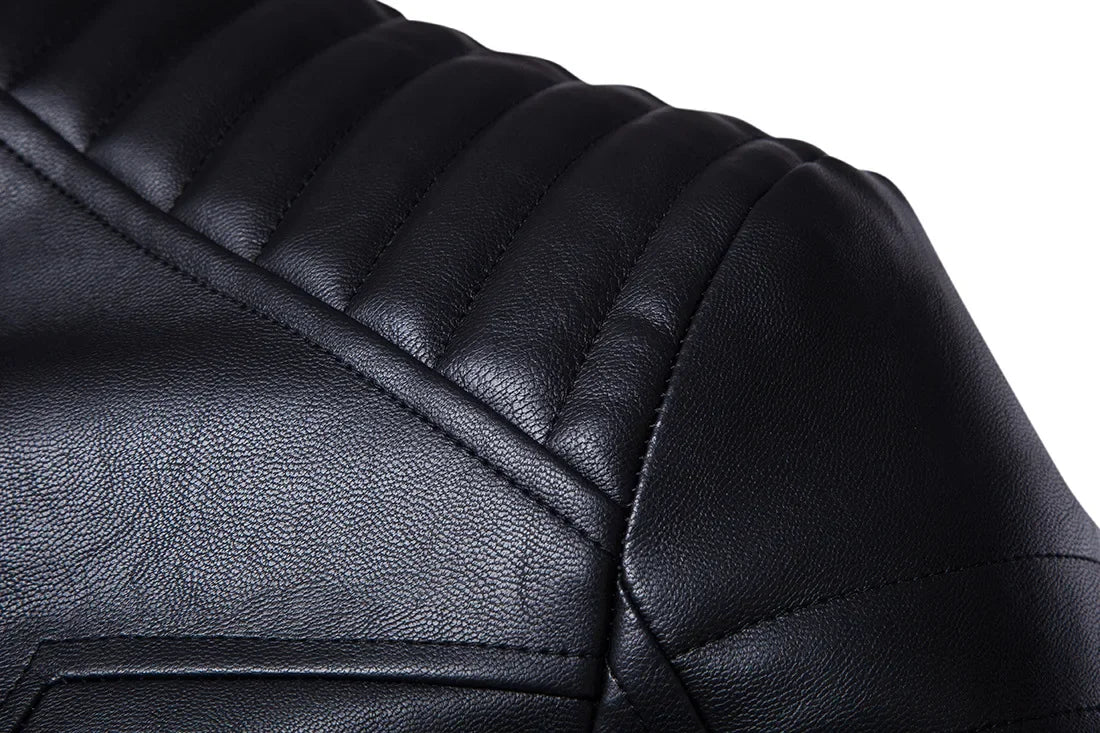Men's Bomber Jackets Fashion Men Faux Leather Coat Zipper Overcoat Mot