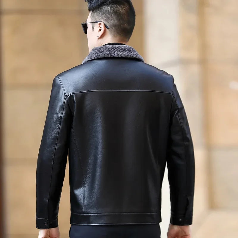 Men's Fur One Casual Thickened Motorcycle Jacket Men's Fashion Leather