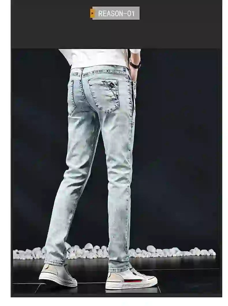 Slim Skinny Jeans Men New Elastic Korean Design Fashion Multi-Button Blue White Vintage Wash Cotton Stretch Denim Pants Trousers