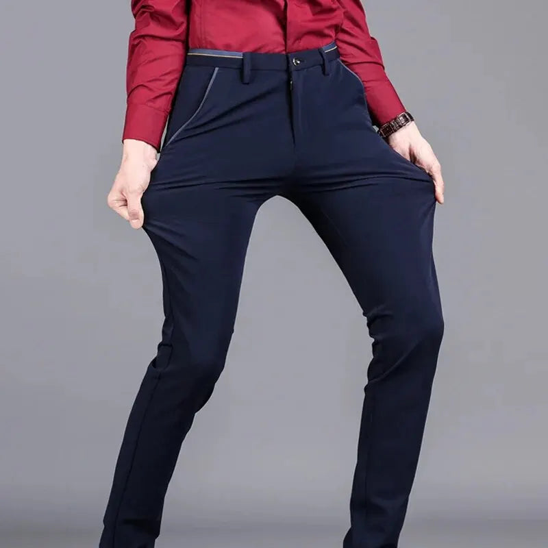 Men's Elastic Straight Pants Business Casual Long Suit Pants Male Form