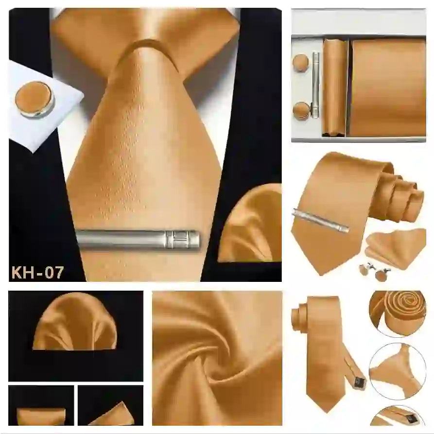 Men's Silk Tie Solid Red Blue Tie Cufflinks Gift box Formal Ties For M