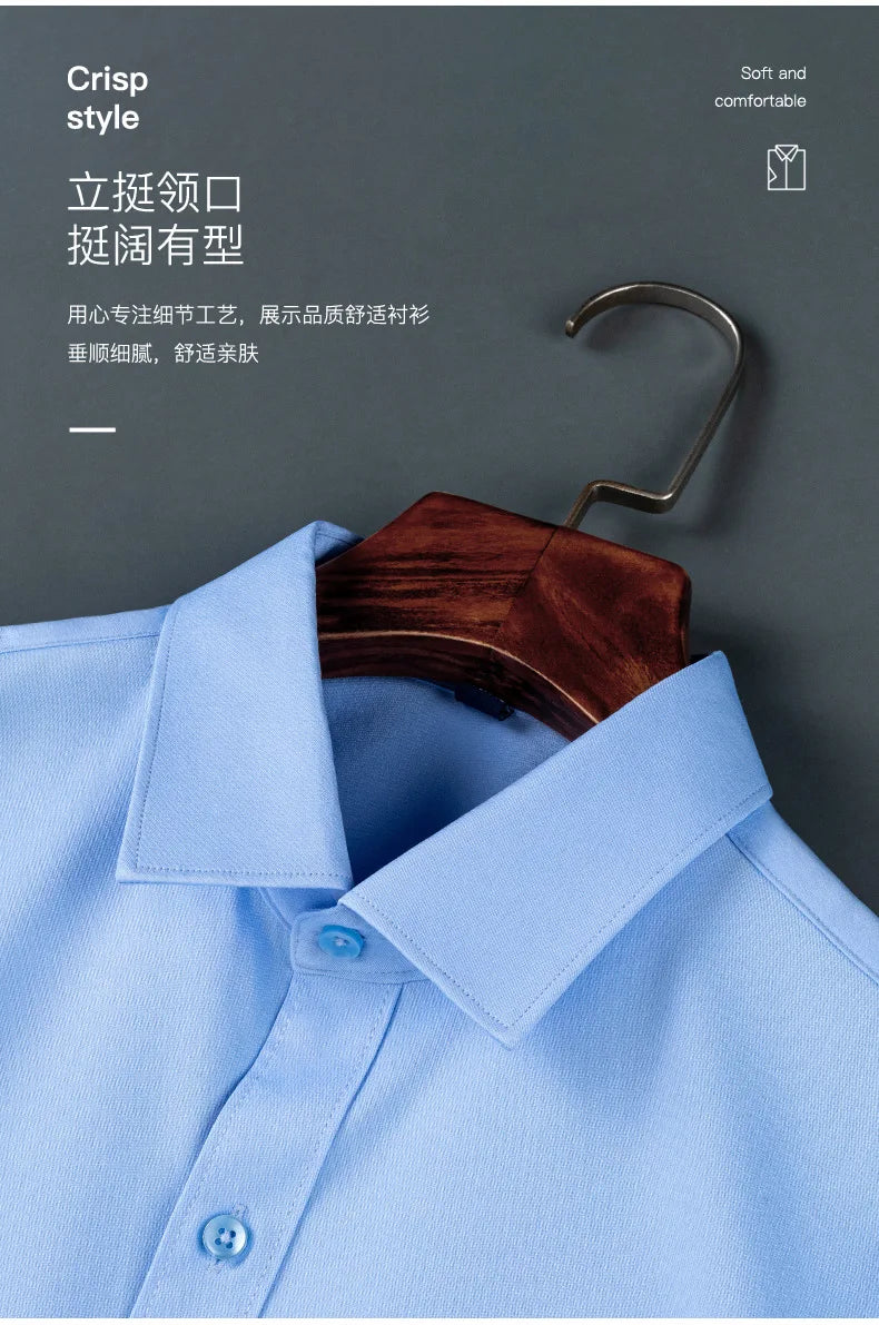 Men's short-sleeved shirt Business casual tooling solid color high-qua