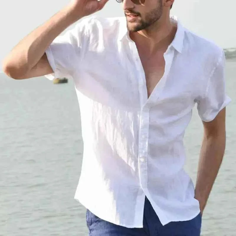 Mens Short Sleeve Button Up Shirt Top Casual White Summer Shirt Oversize Boys Tops Cotton Streetwear Xxxl Xxxxl Shirts for Men