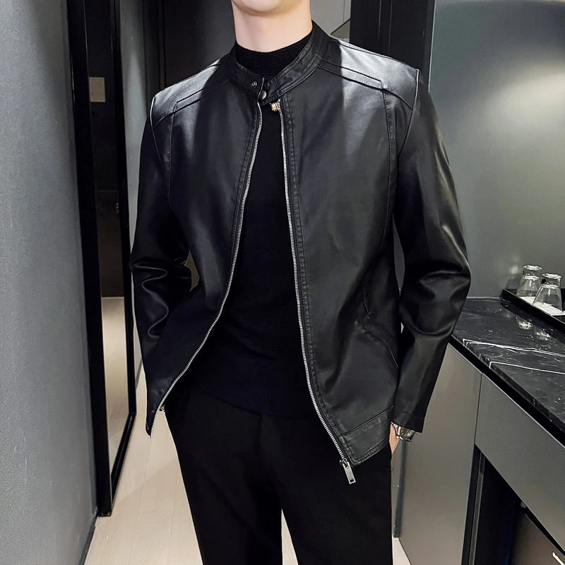 Fleece Lined Motorcycle Jacket Men Winter Autumn Casual Fashion Classic Faux Pu Leather Motorbike Jacket Men Coats Mens Clothing