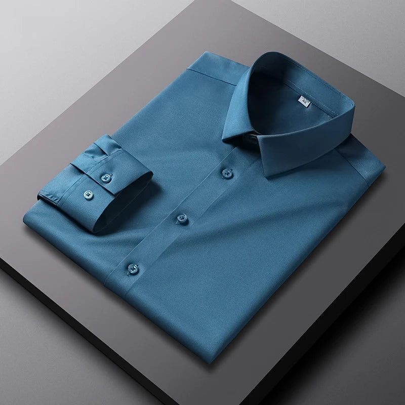 Men's Casual and Fashionable Long Sleeved Solid Color Shirt Non Ironin