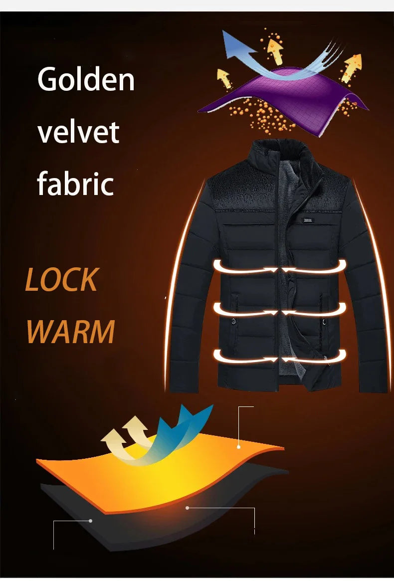 Puffer Jacket Men's Plush Thickened Parkas Stand Collar Jacket Men's C