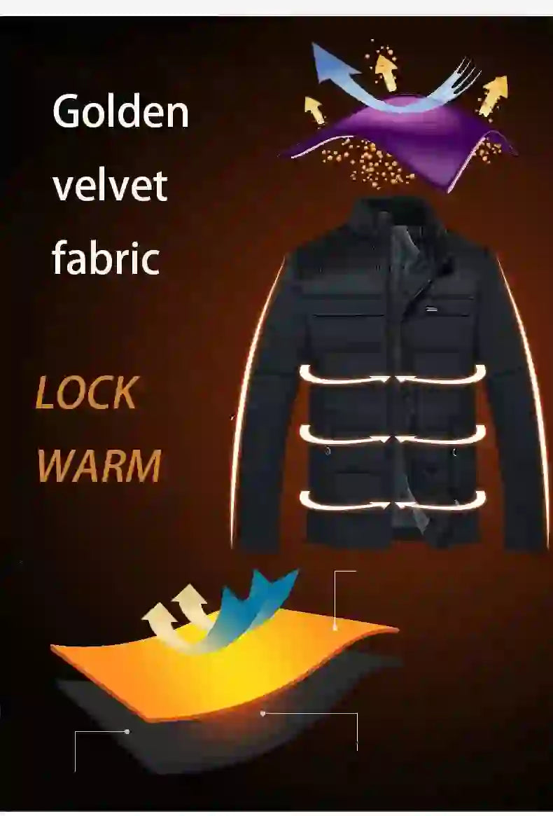 Puffer Jacket Men's Plush Thickened Parkas Stand Collar Jacket Men's C
