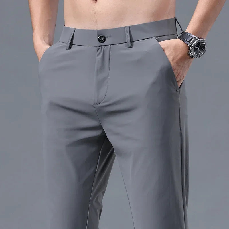 Men's Thin Slim Straight Casual Pants Business Leisure Classic Spring Summer Trousers Brand Clothing Elasticity Male Pants