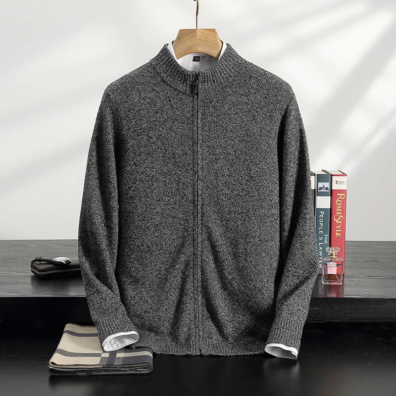 Cashmere Sweater Men | Mock Neck Zipper Cardigan | Winter Knitwear