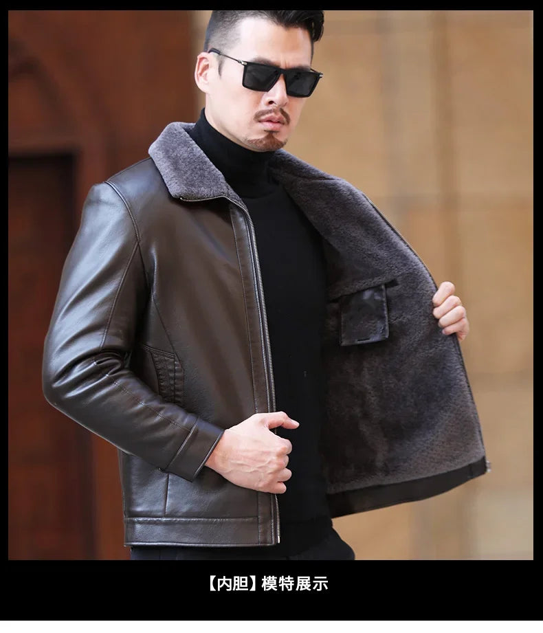 Men's Fur One Casual Thickened Motorcycle Jacket Men's Fashion Leather