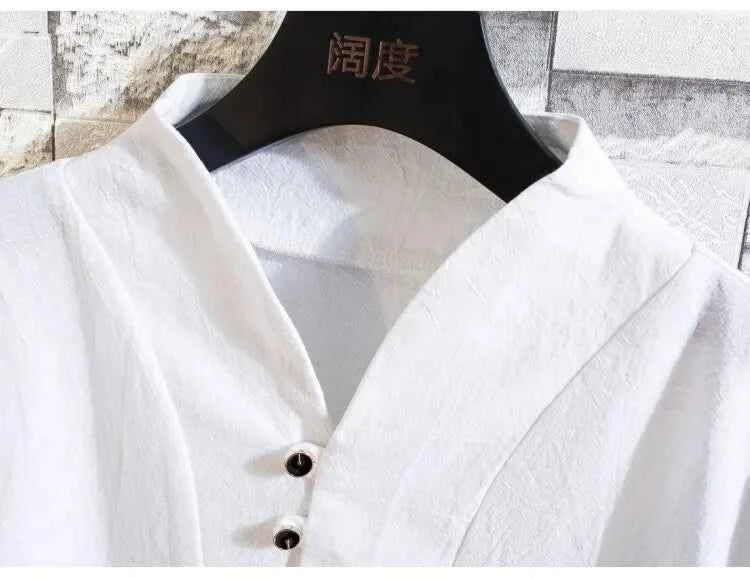 men's casual shirts (Shirt + trousers) 2025 summer men shirt Man Cotton and linen shirts Short sleeve men A set of clothes M-5XL