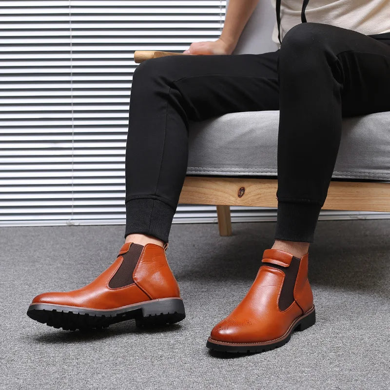 Chelsea Boots Men | Leather Ankle Boots | British Brogue Shoes