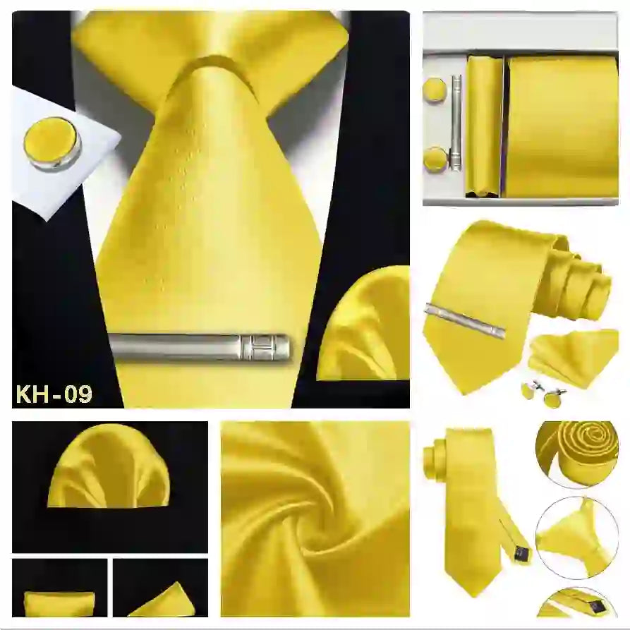 Men's Silk Tie Solid Red Blue Tie Cufflinks Gift box Formal Ties For M