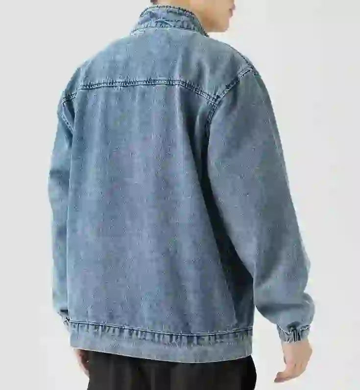 Men's Denim Jacket Biker Aesthetic Zip V Male Jean Coats Motorcycle Designer Winter 2024 Original Menswear New in Joker Fashion