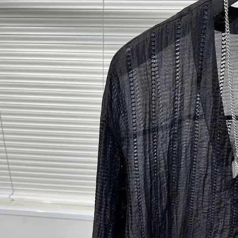 Mens Shirts Spring New Fashion Lace Long Sleeve Loose Casual T-shirt for Men