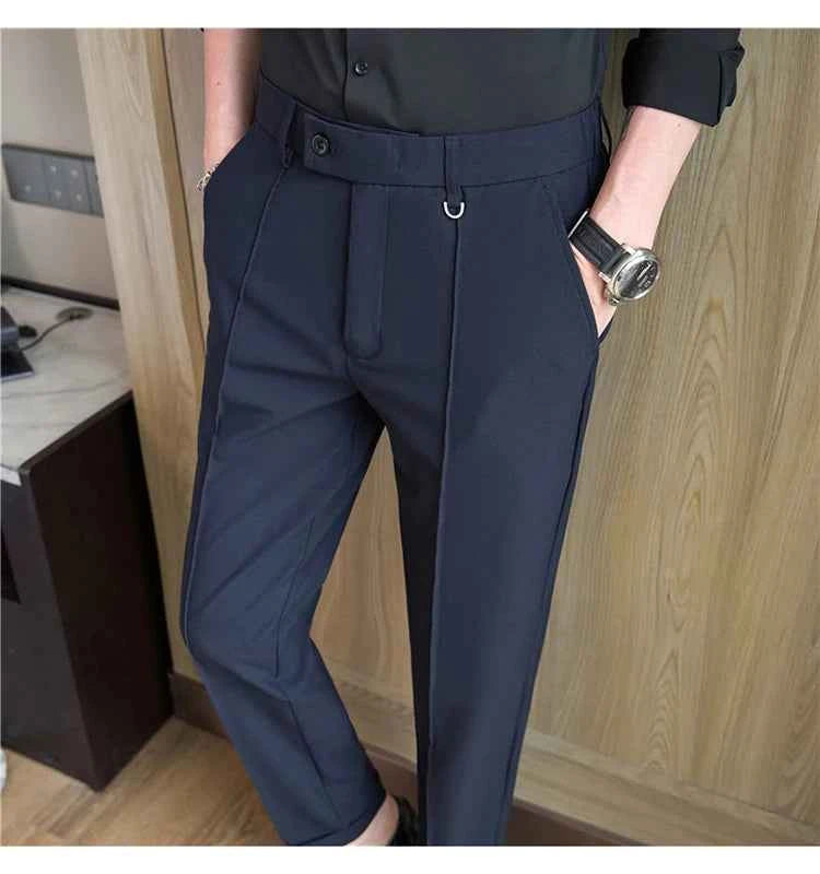 Men's business casual trousers, daily formal work pants, 2024 new high quality, plain color versatile ankle-length trousers.