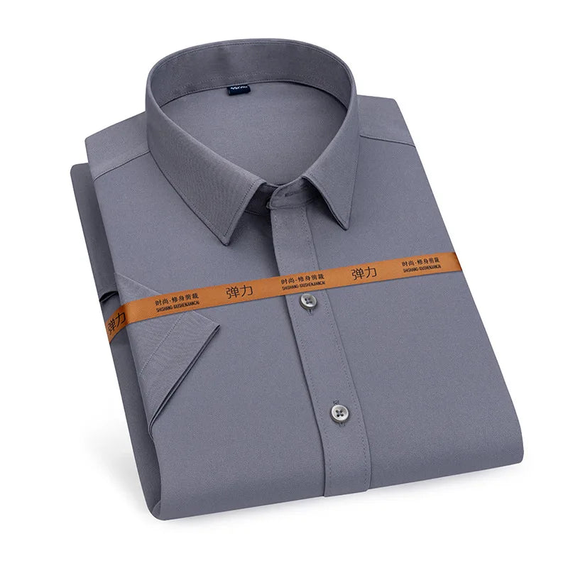 Men's short-sleeved shirt Business casual tooling solid color high-qua
