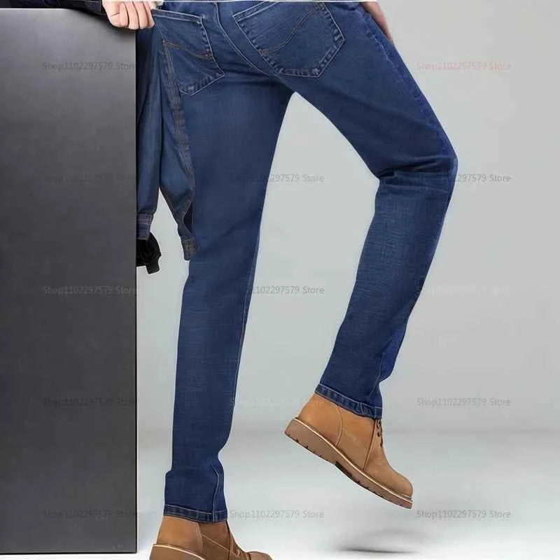 2025 Men’s High-Quality Denim Pants Spring Casual Business Straight Fit Loose Elasticated Mens Pants for Daily Wear Office Wor