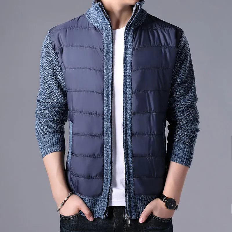 Winter Cardigan Men Thick Warm Sweater Coat Fashion Patchwork Slim Kni