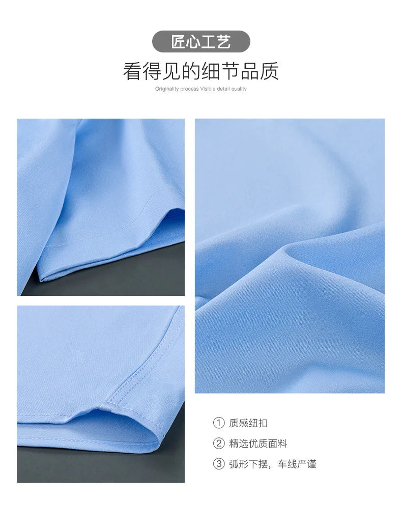 Men's short-sleeved shirt Business casual tooling solid color high-qua