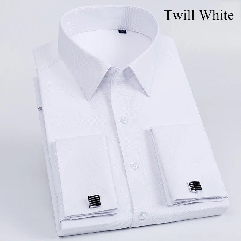 Men's French Cuff Dress Shirt Long Sleeve Slim Fit Tuxedo Shirts with Cufflinks Poly/Cotton Double Button Collar
