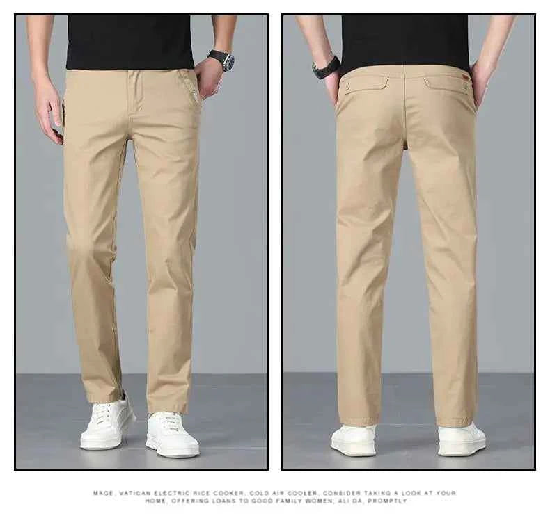 Men's casual pants 2025 New Spring and autumn casual straight business outdoor workwear thick cotton-like long pants