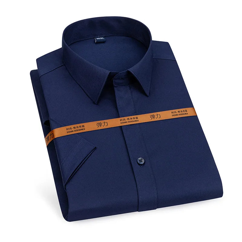 Men's short-sleeved shirt Business casual tooling solid color high-qua