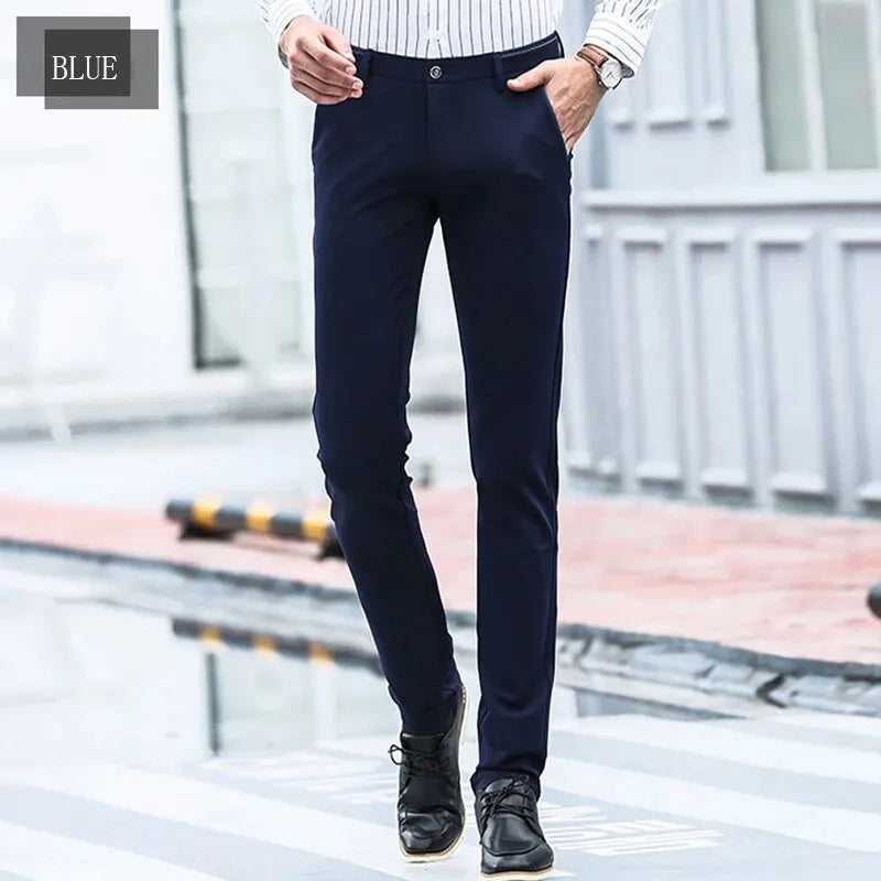 Men's Elastic Straight Pants Business Casual Long Suit Pants Male Form