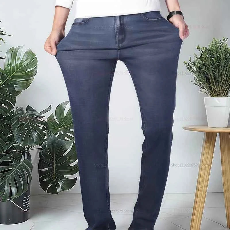 2025 Men’s High-Quality Denim Pants Spring Casual Business Straight Fit Loose Elasticated Mens Pants for Daily Wear Office Wor