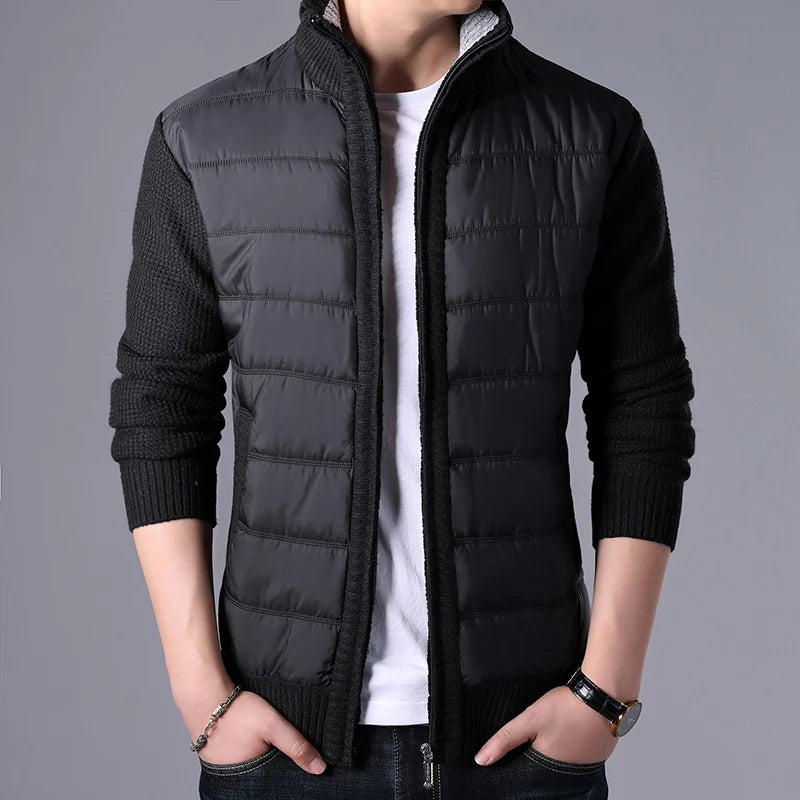Winter Cardigan Men Thick Warm Sweater Coat Fashion Patchwork Slim Kni