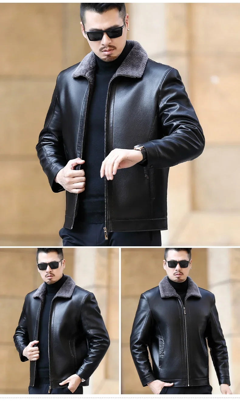 Men's Fur One Casual Thickened Motorcycle Jacket Men's Fashion Leather