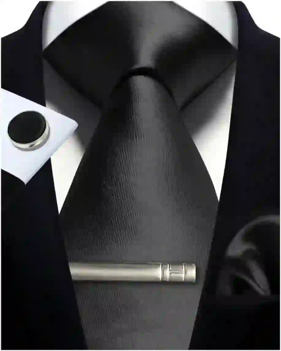 Men's Silk Tie Solid Red Blue Tie Cufflinks Gift box Formal Ties For M