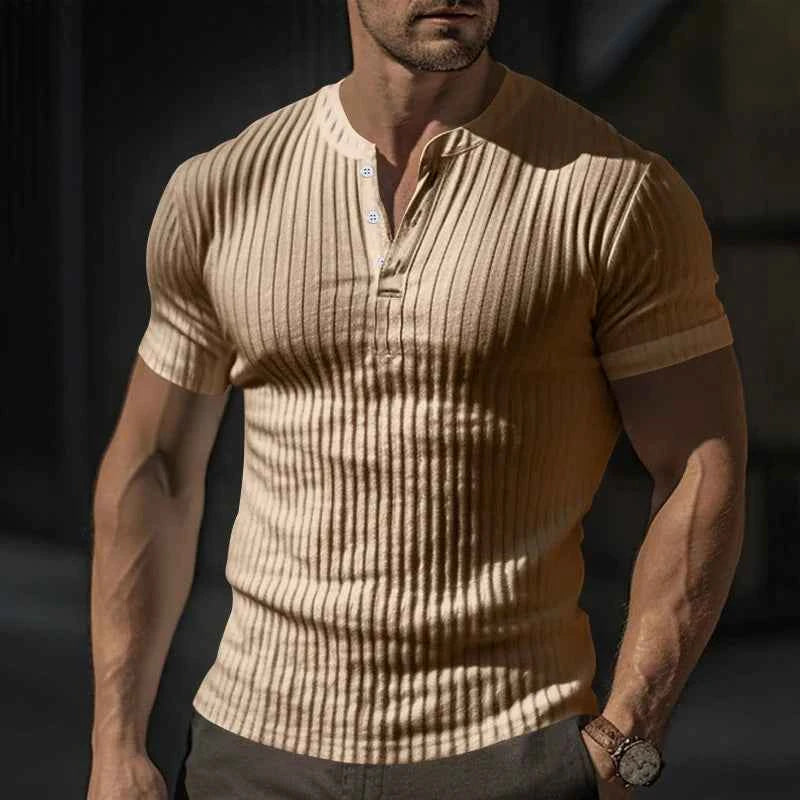 Mens T Shirt Henley Slim Fit V Neck Solid Color Ribbed Sweatshirts Summer Short Sleeve Button Men T-shirts Pullover Clothes Tops