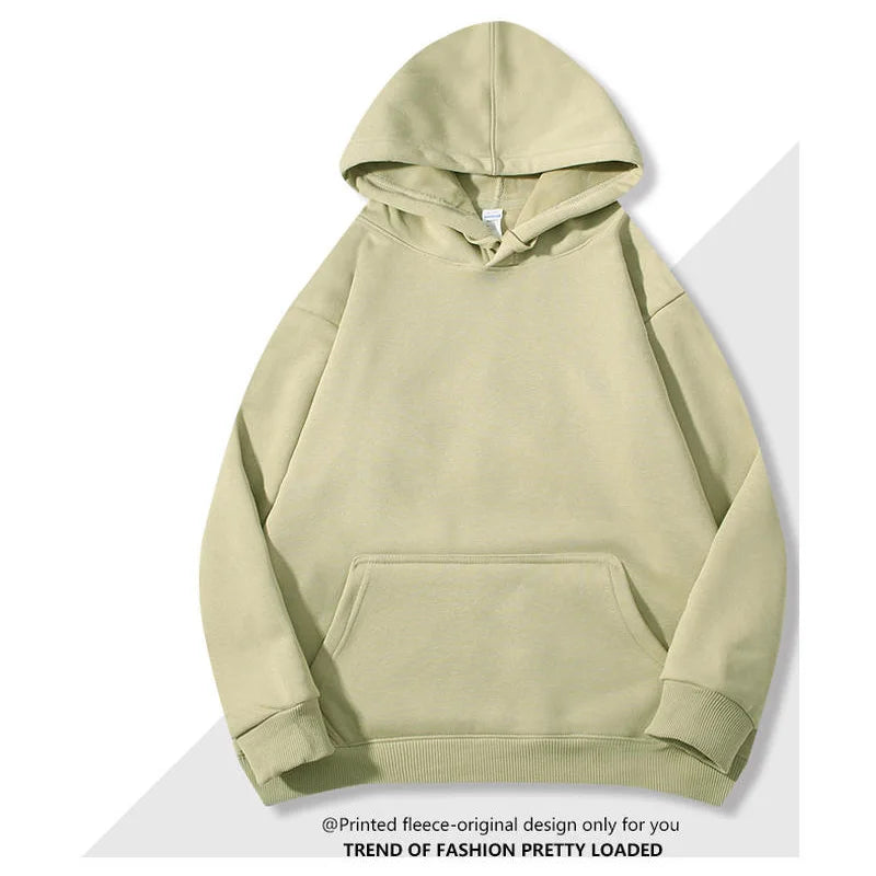 Oversized Basic Hoodie Men 450g Fleece thicken Loose Solid Unisex Autu