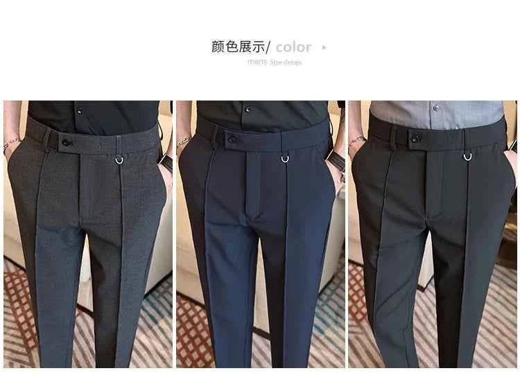 Men's business casual trousers, daily formal work pants, 2024 new high quality, plain color versatile ankle-length trousers.